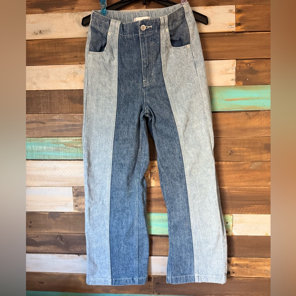 BDG Two-Tone Panel Wide-Leg Jeans in Light and Dark Blue